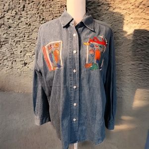 Vintage Rare 90's Disney Mickey Unlimited Jerry Leigh Chambray Shirt Sz Md